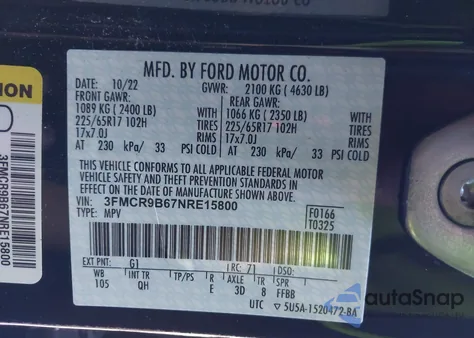 2022 Ford Bronco Sport Big Bend from USA, damaged, VIN 3FMCR9B67NRE15800